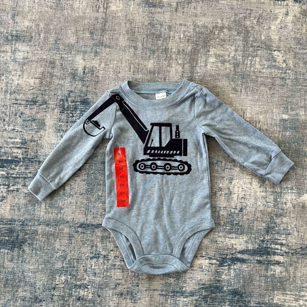 NWOT! Carter's Blue Felt Excavator Long Sleeve Body Suit 9 Months
